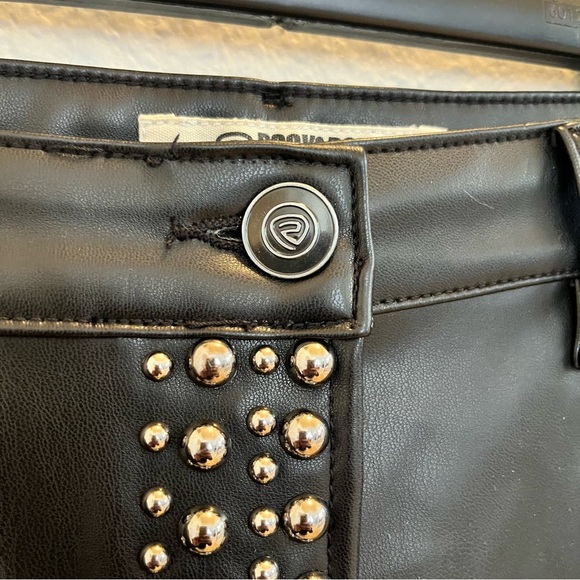 Black Studded Faux Leather Mini Skirt Asymmetrical Hem Rock Chic Y2K Staple - Picture 6 of 16